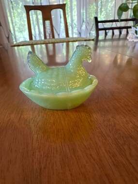 Vintage Mosser  Glass  typeJadeite Hen on Nest Covered Dish